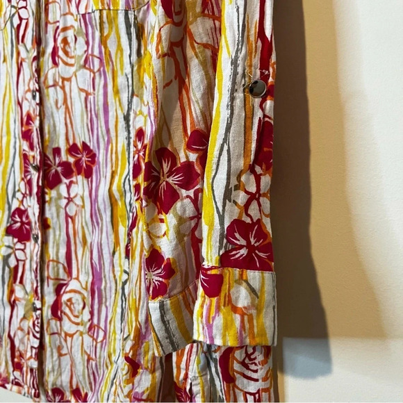 CORAL BAY Striped Beachy Linen Blend Button Down Blouse - Picture 5 of 10